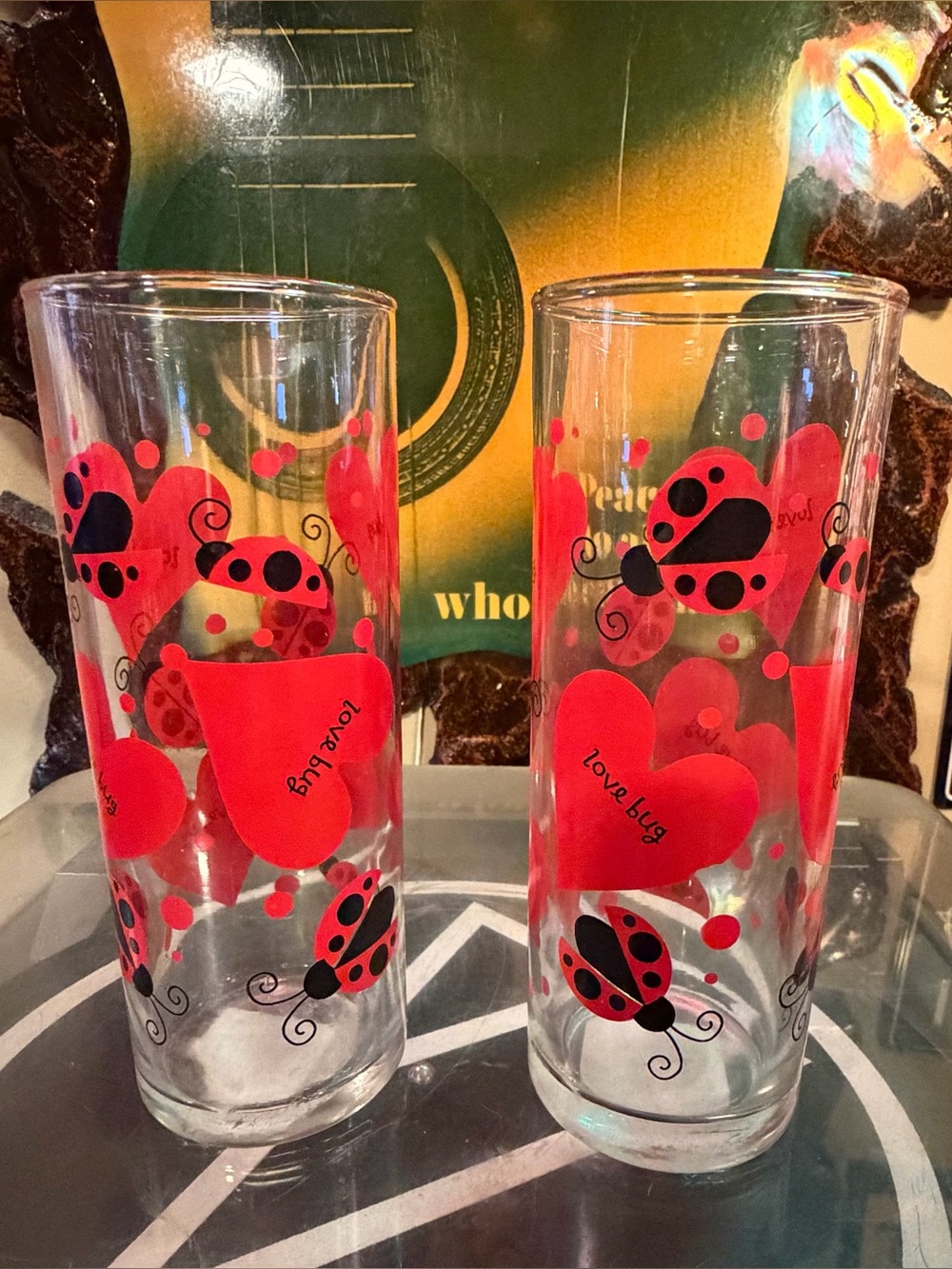 Vintage Anchor Hocking "Love Bug" Cylinder Glasses / Vases - Set of 2